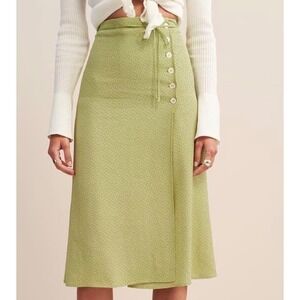 Rouje Paris Gloria Midi Wrap Skirt Green White Polka Dot Size 34 EU US 2 Pastel